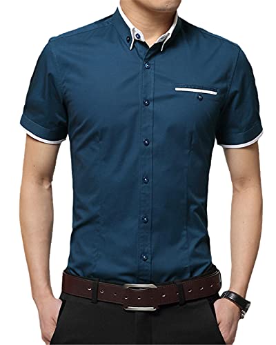 Hinewsa Herren Sommer Business Hemd Kurzarm Umlegekragen Smoking Hemd Herren Hemden Big Size, seeblau, 58 von Hinewsa