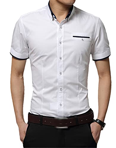 Hinewsa Herren Sommer Business Hemd Kurzarm Umlegekragen Smoking Hemd Herren Hemden Big Size, weiß, XL von Hinewsa