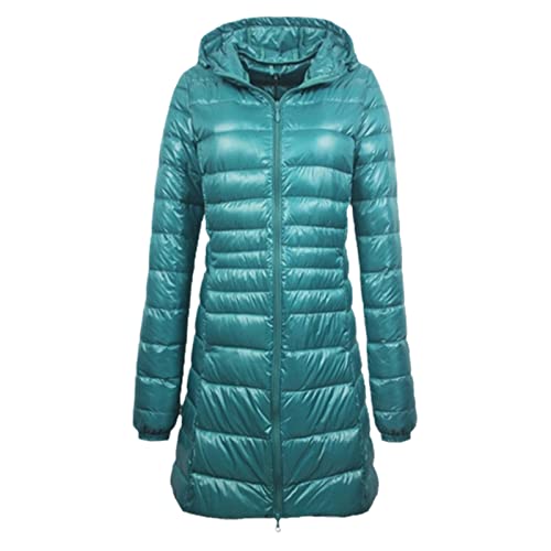 Langer, warmer Daunenmantel mit tragbarer Aufbewahrungstasche für Damen, ultraleichte Daunenjacke, Damenübermäntel, hüftlang, blau, 52 von Hinewsa