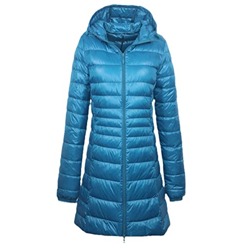 Langer, warmer Daunenmantel mit tragbarer Aufbewahrungstasche für Damen, ultraleichte Daunenjacke, Damenübermäntel, hüftlang, dunkelblau, 6X-Large von Hinewsa