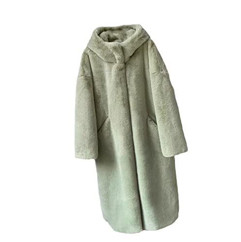 Wintermantel Frauen Kunstpelz Mantel Koreanisch Kapuzen Lange Jacke Lose Dicke Warm Faux Pelz Jacke, Pea Green, 42 von Hinewsa