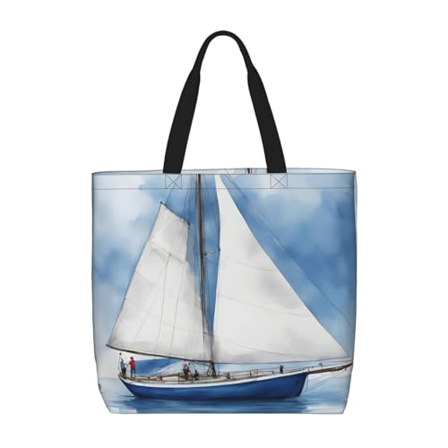 Blaues Segelboot 1 Druck Mode mit Reißverschluss Schultertasche Casual Handtasche Shopper Tasche für Arbeit Reisen von Hingor
