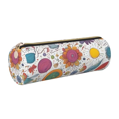 Bunte handgezeichnete Federn auf weißem PU-Federmäppchen, tragbare Schreibwaren-Tasche, Kosmetik-Organizer-Tasche für Mann und Frau von Hingor