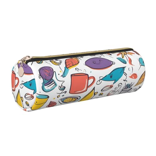 Bunte handgezeichnete Federn auf weißem PU-Federmäppchen, tragbare Schreibwaren-Tasche, Kosmetik-Organizer-Tasche für Mann und Frau von Hingor