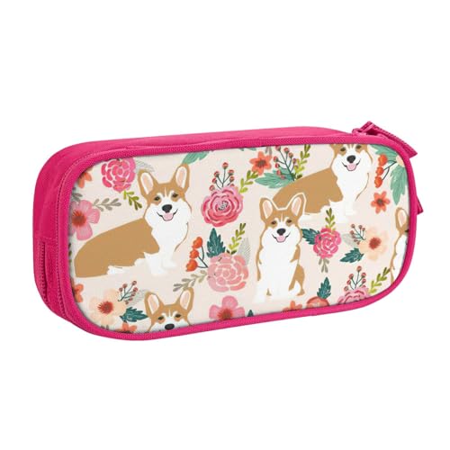 Corgi Federmäppchen mit Blumenmuster, Frühlingsgarten, großes Fassungsvermögen, Stifteetui, Tasche, Halter, Schreibwaren, Schreibtisch-Organizer mit Reißverschluss, für Schule und Büro, rose von Hingor