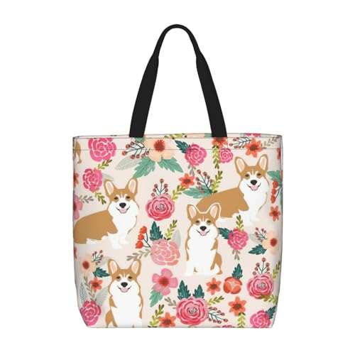 Corgi Schultertasche mit Reißverschluss, Blumenmuster, Frühlingsgarten, modisch, lässig, Handtasche, Shopper für Arbeit, Reisen Corgi Schultertasche mit Reißverschluss, Blumenmuster, Frühlingsgarten, modisch, lässig, Handtasche, Shopper für Arbeit, Reisen von Hingor