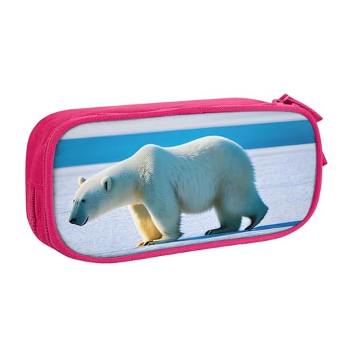 Eisbär-Federmäppchen, großes Fassungsvermögen, Stifteetui, Tasche, Halter, Schreibwaren, Schreibtisch-Organizer mit Reißverschluss, für Schule und Büro, rose, Einheitsgröße, Taschen-Organizer von Hingor