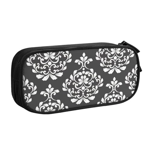 Federmäppchen mit Damast-Muster, großes Fassungsvermögen, Stifteetui, Tasche, Halter, Schreibwaren, Schreibtisch-Organizer mit Reißverschluss, für Schule und Büro, Schwarz , Einheitsgröße von Hingor