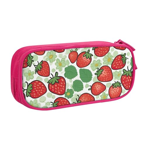 Federmäppchen mit Erdbeermuster, großes Fassungsvermögen, Stifteetui, Tasche, Halter, Schreibwaren, Schreibtisch-Organizer mit Reißverschluss, für Schule und Büro, rose, Einheitsgröße von Hingor