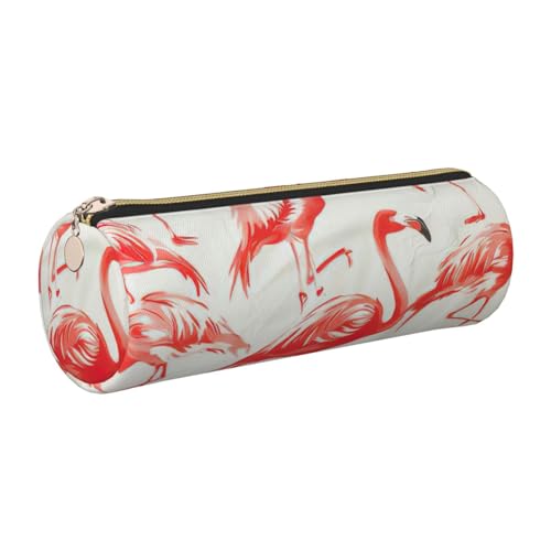 Federmäppchen mit Flamingos auf weißem Druck, PU-Federmäppchen, tragbare Schreibwaren-Tasche, Kosmetik-Organizer-Tasche für Mann und Frau von Hingor