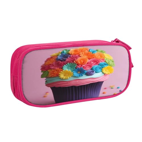 Federmäppchen mit buntem Cupcake-Motiv, Regenbogen-Blumen-Motiv, großes Fassungsvermögen, Stifteetui, Tasche, Halter, Schreibwaren, Schreibtisch-Organizer mit Reißverschluss, für Schule und Büro, rose von Hingor