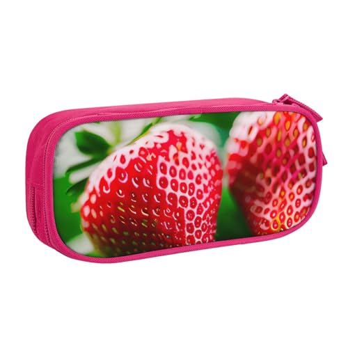Federmäppchen mit rotem Erdbeerdruck, großes Fassungsvermögen, Stifteetui, Tasche, Halter, Schreibwaren, Schreibtisch-Organizer mit Reißverschluss, für Schule und Büro, rose, Einheitsgröße von Hingor