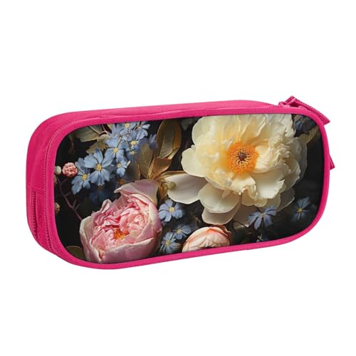 Federmäppchen mit schönem Blumenmuster, großes Fassungsvermögen, Stifteetui, Tasche, Halter, Schreibwaren, Schreibtisch-Organizer mit Reißverschluss, für Schule und Büro, rose, Einheitsgröße von Hingor