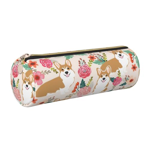 Hingor Corgi Stifteetui aus PU-Kunststoff mit Blumenmuster, Motiv: Frühlingsgarten, tragbare Schreibwaren-Tasche, Kosmetik-Organizer-Tasche für Damen und Herren von Hingor