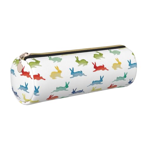Hingor Federmäppchen, Motiv: Kaninchen in verschiedenen Posen, mit Aufdruck "Jumping Running", PU-Federmäppchen, tragbare Schreibwaren-Tasche, Kosmetik-Organizer-Tasche für Mann und Frau von Hingor