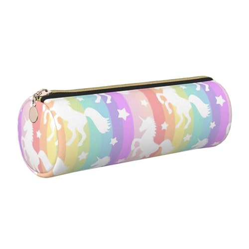 Hingor Federmäppchen mit Einhörnern auf bunten Streifen, PU-Federmäppchen, tragbare Schreibwaren-Tasche, Kosmetik-Organizer-Tasche für Mann und Frau von Hingor