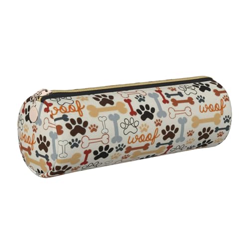 Hingor Federmäppchen mit Hundeknochen und Pfotenabdrücken, PU-Federmäppchen, tragbare Schreibwaren-Tasche, Kosmetik-Organizer-Tasche für Mann und Frau von Hingor
