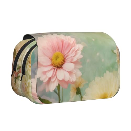 Hingor Federmäppchen mit modischem Blumenmuster und Gänseblümchen, doppellagig, Reißverschluss, transparent, Make-up-Tasche, Kosmetiktasche, Mehrzwecktasche von Hingor