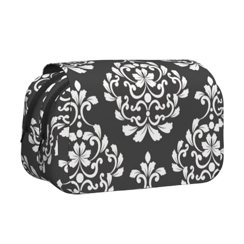 Hingor Federmäppchen mit modischem Damast-Muster, doppellagig, Reißverschluss, transparent, Make-up-Tasche, Kosmetiktasche, Mehrzwecktasche von Hingor