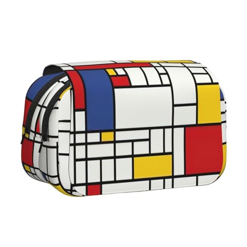 Hingor Federmäppchen mit modischem abstraktem Mosaik-Muster, doppellagig, Reißverschluss, transparent, Make-up-Tasche, Kosmetiktasche, Mehrzwecktasche von Hingor