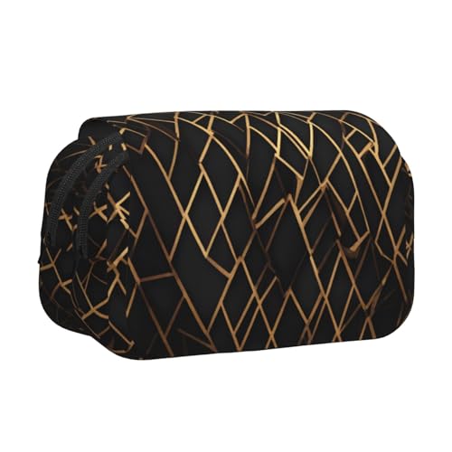 Hingor Federmäppchen mit modischem geometrischem Linienaufdruck, doppellagig, Reißverschluss, transparent, Make-up-Tasche, Kosmetiktasche, Mehrzwecktasche von Hingor