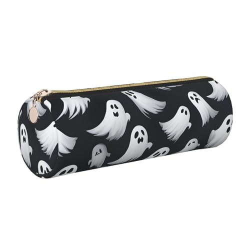 Hingor Federmäppchen mit niedlichem weißen Geister-Halloween-Muster, PU-Federmäppchen, tragbare Schreibwaren-Tasche, Kosmetik-Organizer-Tasche für Mann und Frau von Hingor
