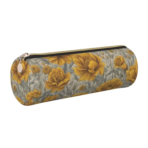 Hingor Federmäppchen mit vielen goldenen Blumen bedruckt, PU-Federmäppchen, tragbare Schreibwaren-Tasche, Kosmetik-Organizer-Tasche für Mann und Frau von Hingor