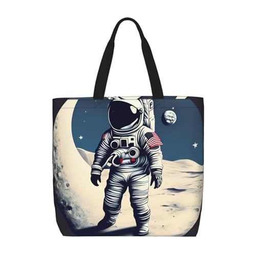 Modische Schultertasche mit Reißverschluss, Motiv: Astronaut auf dem Mond, lässige Handtasche, Shopper für Arbeit, Reisen von Hingor