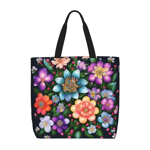 Schultertasche mit Blumenmotiv und Strasssteinen, modisch, mit Reißverschluss, lässige Handtasche, Shopper für Arbeit, Reisen von Hingor