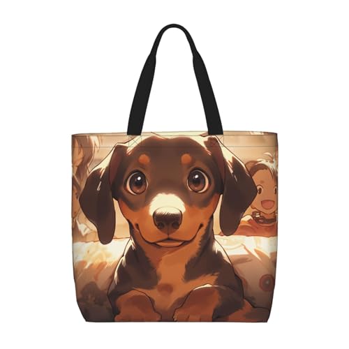 Schultertasche mit Dackel-Weiner-Motiv, modisch, mit Reißverschluss, lässige Handtasche, Shopper für Arbeit und Reisen Schultertasche mit Dackel-Weiner-Motiv, modisch, mit Reißverschluss, lässige Handtasche, Shopper für Arbeit und Reisen von Hingor