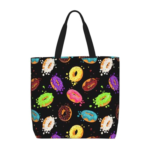 Schultertasche mit Donut-Druck, modisch, mit Reißverschluss, lässige Handtasche, Shopper für Arbeit, Reisen von Hingor