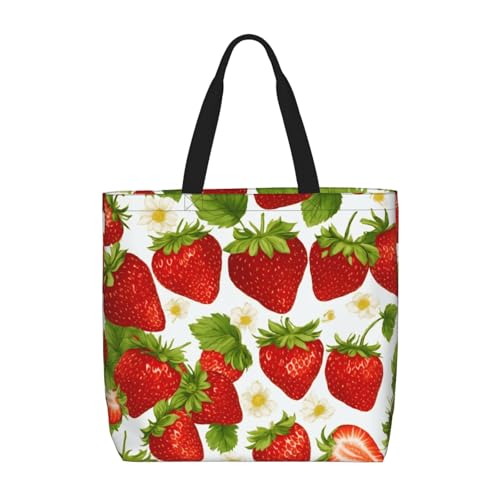 Schultertasche mit Erdbeerdruck, modisch, mit Reißverschluss, lässige Handtasche, Shopper für Arbeit, Reisen von Hingor