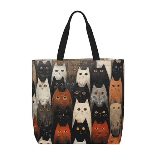Schultertasche mit Katzendruck, modisch, mit Reißverschluss, lässige Handtasche, Shopper für Arbeit und Reisen von Hingor