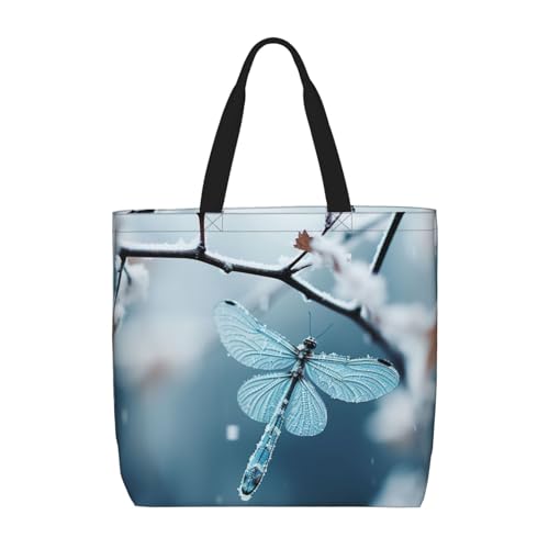 Schultertasche mit Libellen-Druck, modisch, mit Reißverschluss, lässige Handtasche, Shopper für Arbeit, Reisen von Hingor