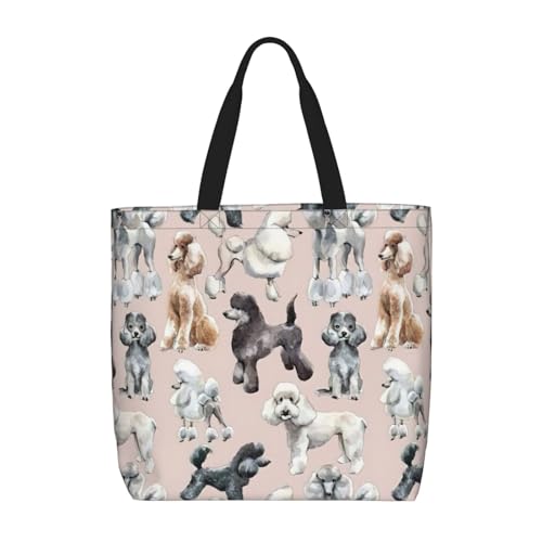 Schultertasche mit Pudelmotiv, modisch, mit Reißverschluss, lässige Handtasche, Shopper für Arbeit und Reisen von Hingor
