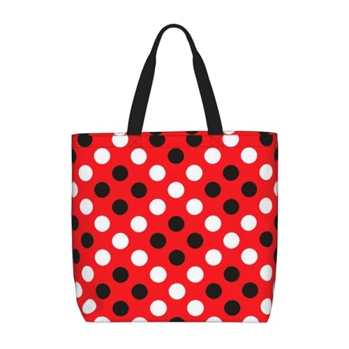 Schultertasche mit Reißverschluss, gepunktet, für Arbeit, Reisen, Rot / Weiß von Hingor