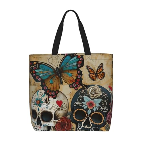 Schultertasche mit Totenkopf-Motiv, modisch, mit Reißverschluss, lässige Handtasche, Shopper für Arbeit und Reisen von Hingor