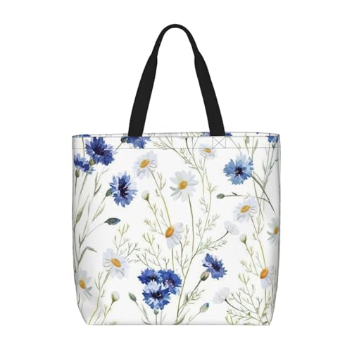 Schultertasche mit Wildblumen und Kornblumen, Gänseblümchen, modisch, mit Reißverschluss, lässige Handtasche, Shopper für Arbeit, Reisen von Hingor