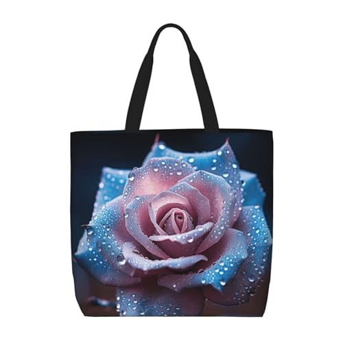 Schultertasche mit blauem Rosenmuster, modisch, mit Reißverschluss, lässige Handtasche, Shopper für Arbeit und Reisen von Hingor