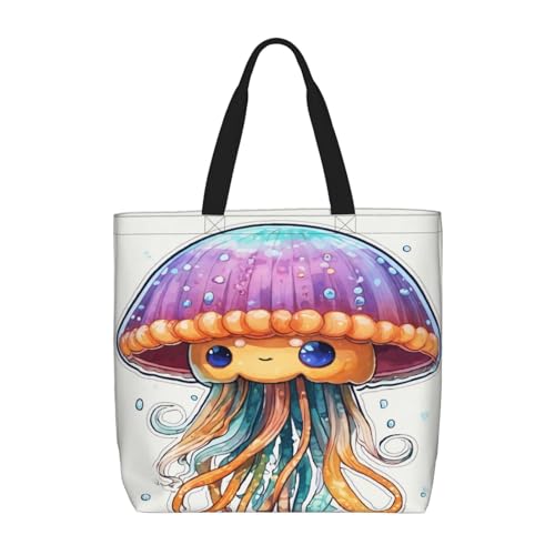 Schultertasche mit buntem Quallen-Druck, modisch, mit Reißverschluss, lässige Handtasche, Einkaufstasche für Arbeit, Reisen von Hingor