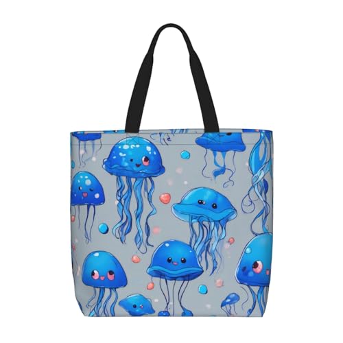 Schultertasche mit buntem Quallen-Druck, modisch, mit Reißverschluss, lässige Handtasche, Einkaufstasche für Arbeit, Reisen von Hingor