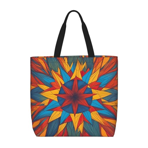 Schultertasche mit buntem Sternendruck, modisch, mit Reißverschluss, lässige Handtasche, Einkaufstasche für Arbeit und Reisen von Hingor