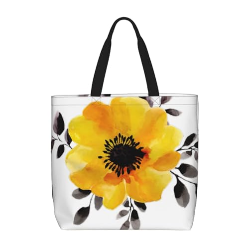Schultertasche mit gelbem Blumendruck, modisch, mit Reißverschluss, lässige Handtasche, Shopper für Arbeit, Reisen von Hingor