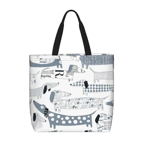 Schultertasche mit süßem Dackel-Motiv, modisch, mit Reißverschluss, lässige Handtasche, Shopper für Arbeit, Reisen von Hingor
