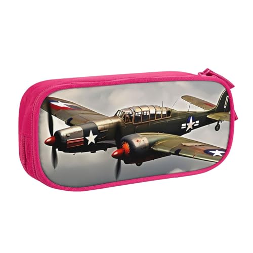 Weltkrieg Flugzeug 2 Standard-Scale-2_00x Druck-Federmäppchen, großes Fassungsvermögen, Stifteetui, Tasche, Halter, Schreibwaren, Schreibtisch-Organizer mit Reißverschluss, für Schule und Büro, rose von Hingor
