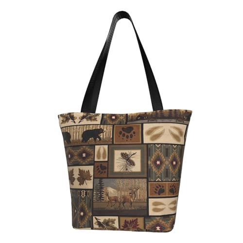 Wild Animals Retro Farmhouse Print Tote Bag for Women Reusable Large Ladies Shoulder Bag Large Capacity Shopping Totes Fasion Handbag For Office, Shopping, Travel von Hingor