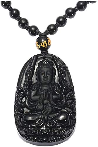 Hinleise Halskette mit Buddha-Amulett-Anhänger, handgeschnitzt, aus natürlichem schwarzem Obsidian, mit Geschenkbox von Hinleise