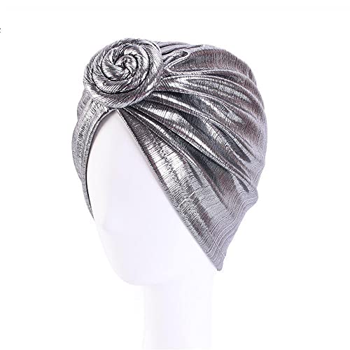 Hinleise Vintage Turban Caps Plissee Wrap Hair Cap Headwear Chemo Hats Nightcap Haarausfall Hut für Frauen Dress Up Silber von Hinleise