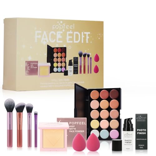 Hinourisha Komplettes Gesichts-Make-up, 15 Farben Camouflage Palette Concealer Palette, Grundierung, Make-up-Grundierung + 4 Makeup Pinsel, Schminke Set, Schminkset Damen Hinourisha Komplettes Gesichts-Make-up, 15 Farben Camouflage Palette Concealer Palette, Grundierung, Make-up-Grundierung + 4 Makeup Pinsel, Schminke Set, Schminkset Damen von Hinourisha
