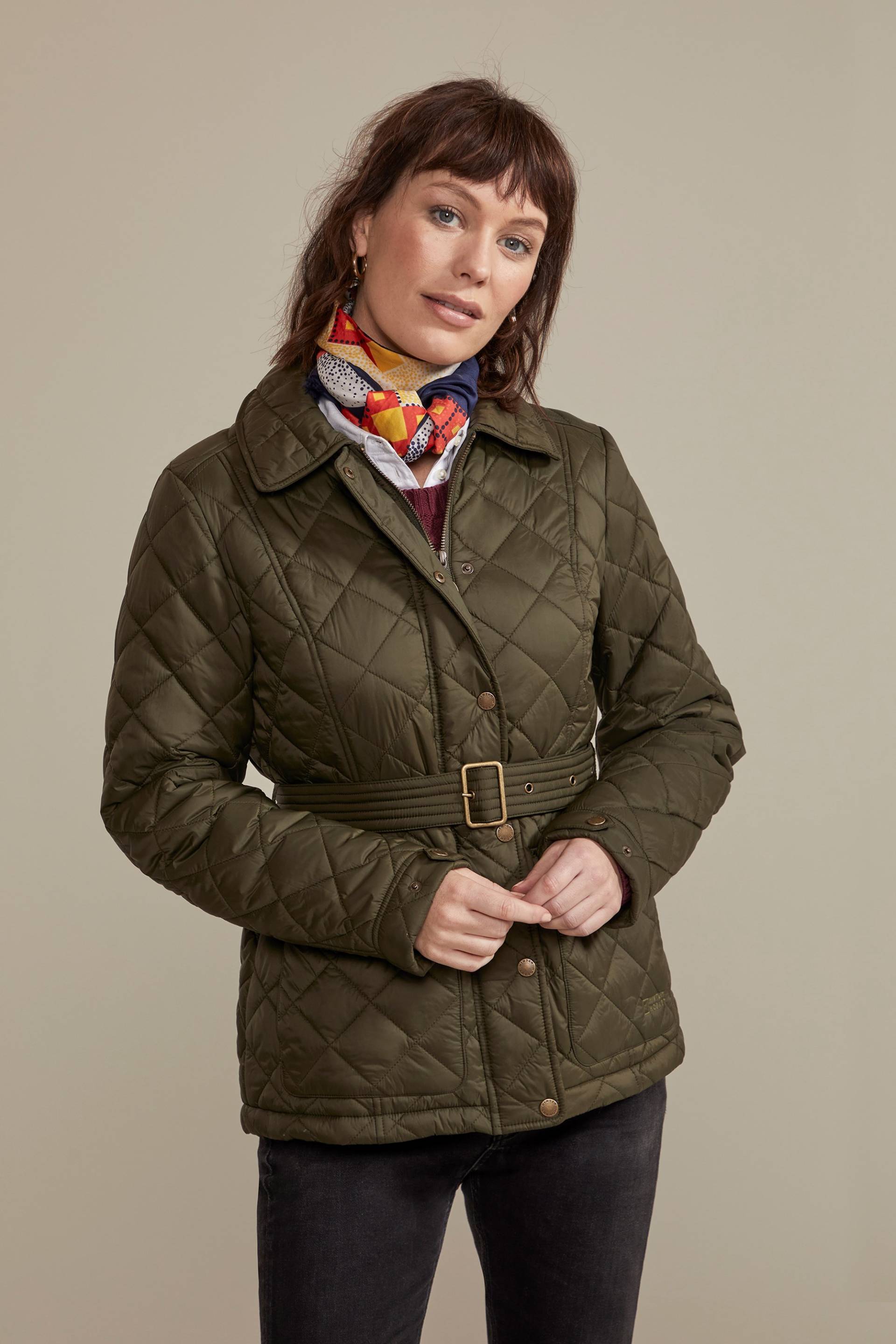 Galloway Damen Steppjacke mit Gürtel - Khaki von Hinter + Hobart